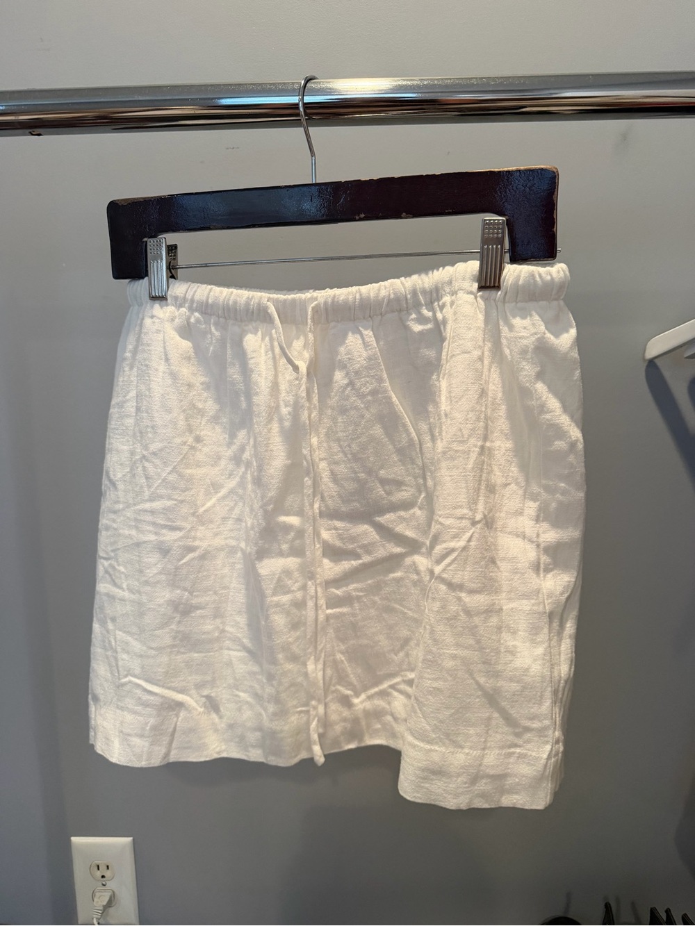 White Drawstring Linen-Blend Skirt